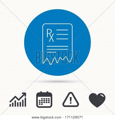 Medical prescription icon. Health document sign. Calendar, attention sign and growth chart. Button with web icon. Vector