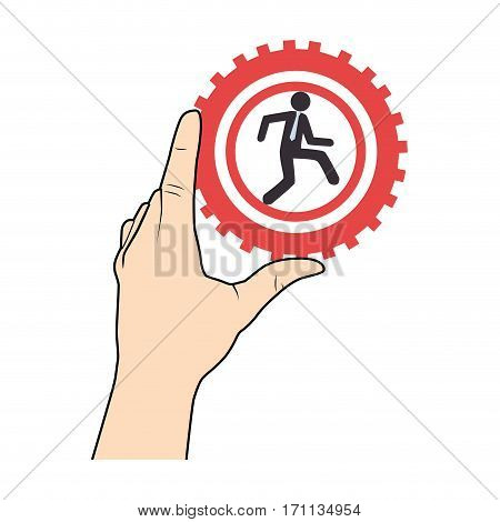 han holding a gear wheels with pictogram man executive inside vector illustration