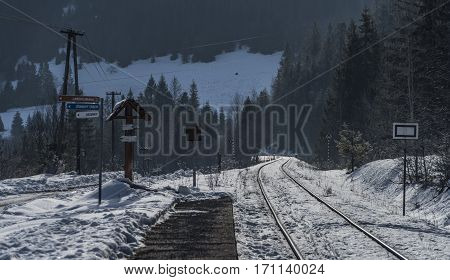 Railway Track Near Village Dedinky In Slovakia