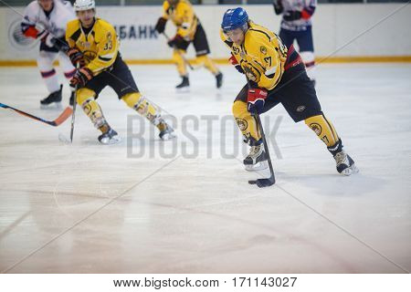 Moscow, Russia - January, 21, 2017: Amateur hockey league LHL-77. Game between hockey team 