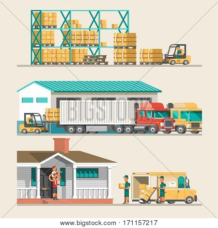 Delivery service concept. 3d style vector illustration.