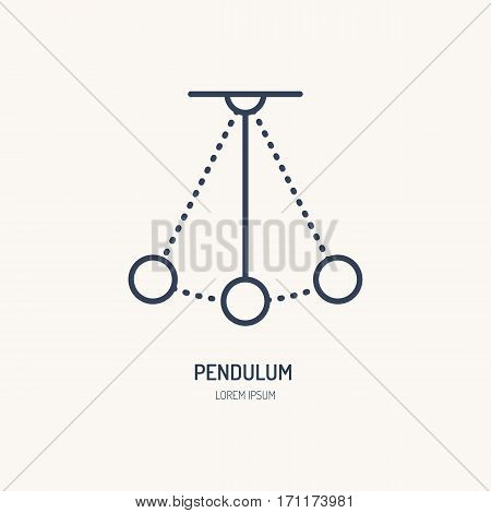 Simple pendulum vector line icon. Physics sign. Perpetuum mobile logo.