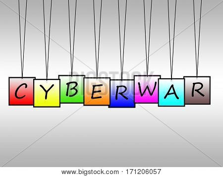 Illustration of cyberwar written on hanging tags