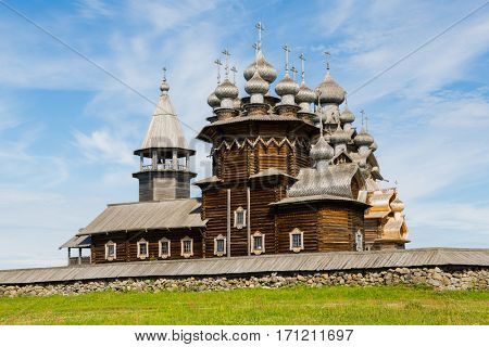 Kizhi Pogost - historical architectural ensemble of the wood is located on the island of Kizhi, included in the UNESCO World Heritage List. Karelia, north of Russia.