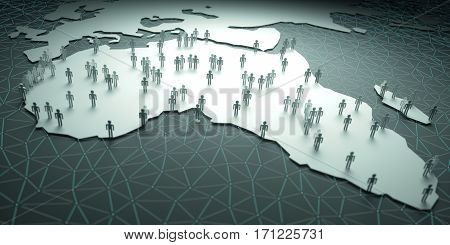 Africa Population. 3D illustration of people on the map representing the country's demography.