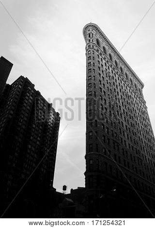 New York, USA, november 2016: Black and white view of Flatiron Building New York City
