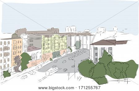 travelingold building street sketch and watercolor vector