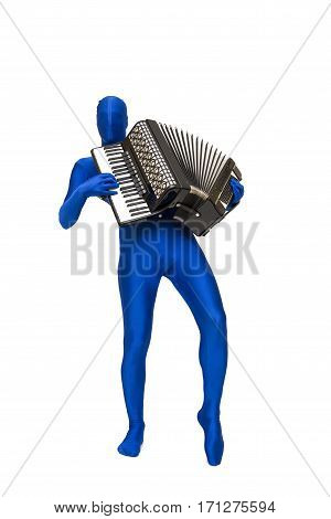 Mysterious Blue Man In Morphsuit Plays The Accordion