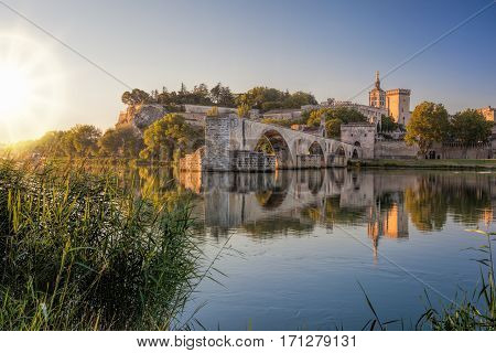 Avignon Old Bridge During Sunset In Provence, France