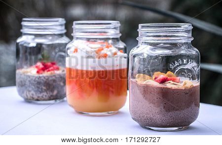 Healthy Breakfast with chia, onions and strawberries