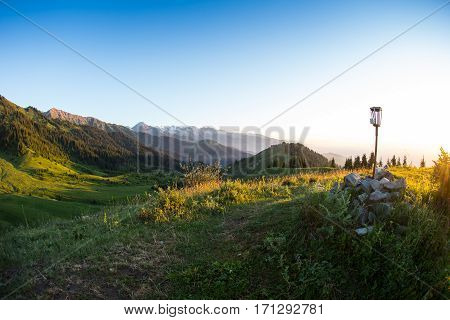 Evening mountains in the tract Kok Zhailau near the city of Almaty, Kazakhstan.