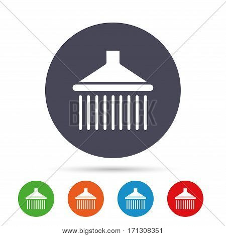 Shower sign icon. Douche with water drops symbol. Round colourful buttons with flat icons. Vector