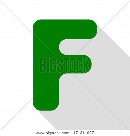 Letter F sign design template element. Green icon with flat style shadow path.