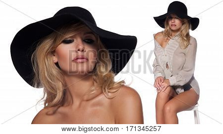 portrait of a beautiful blonde in retro style isolated on white background. copy space