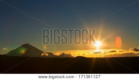 Sunrise Over volcanoes of the Kamchatka Peninsula