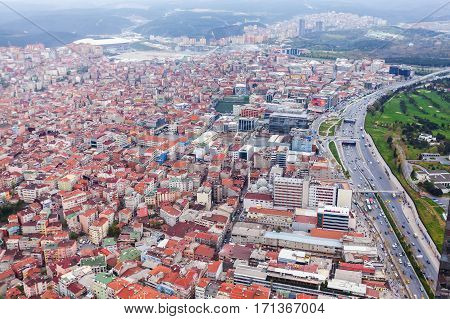 Istanbul aerial view. Panorama of modern part of the city.