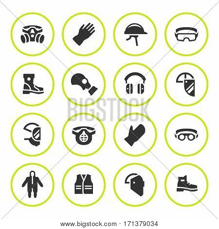 Set round icons of personal protective equipment isolated on white. Vector illustration