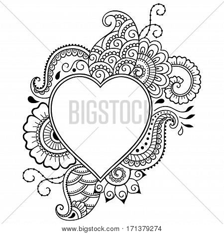 Decorative doodle heart in mhendi style. Floral frame in the shape of a heart. Element for design for Valentine's Day.