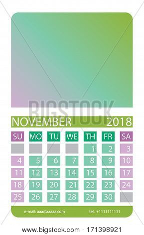 Calendar grid. November. This page wall calendar. In place of the gradient field can be foredeck your image. Eps 10