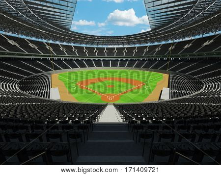 3D Render Of Baseball Stadium With Black Seats And Vip Boxes