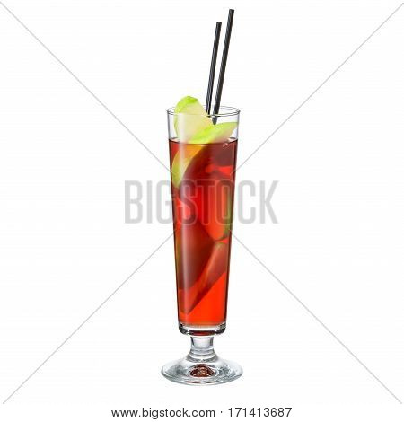 Apple punch in a Collins glass  alcohol cocktail isolated on white background