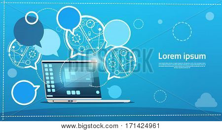 Laptop Computer Chat Bubble Social Network Communication Concept Flat Vector Illustration