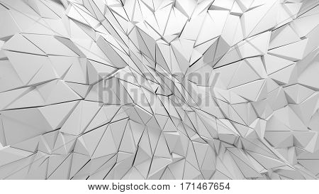 White polygonal triangle geometric texture. 3D rendering background.