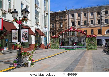 MOSCOW/ RUSSIA - MAY 9. Decoration of Stoleshnikov Lane in the center of Moscow for the Victory Day on May 9, 2014. Russia.