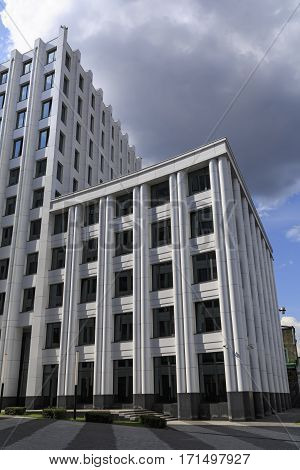 MOSCOW/ RUSSIA - JULY 16. Modern business-center Aquamarine on July 16, 2015 in Moscow, Russia.