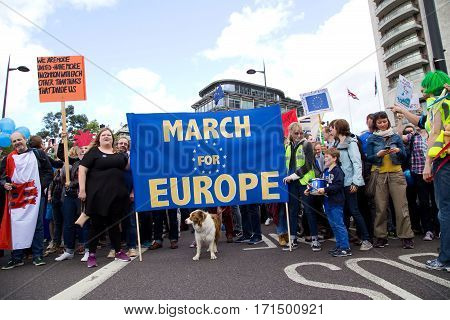 LONDON - July 2nd: Protesters at the march for europe protest on July the 2nd 2016 in London england uk. An estimated 35 thousand attended the march.