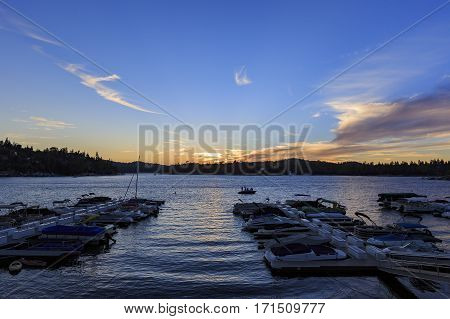 Boats At Arrowhead Lake Harbor During Sunset Time