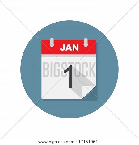 Jan 1 calendar icon. Vector illustration on circle blue background