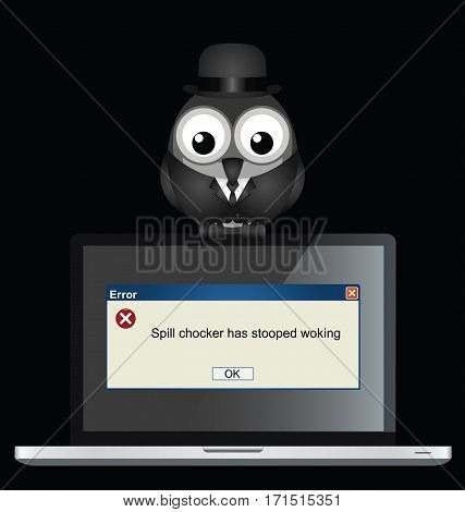 Comical spell checker error with misspelt message on laptop isolated on black background