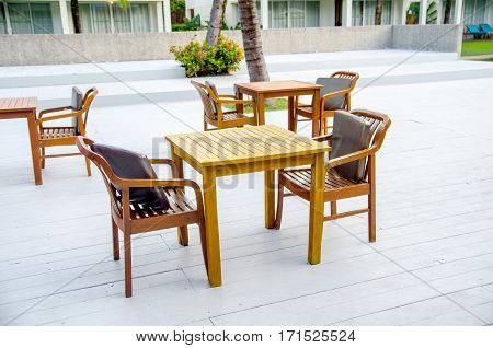 Interior wood chair in cafe outdoor .