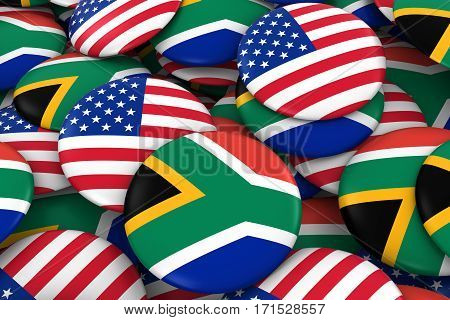 Usa And South Africa Badges Background - Pile Of American And South African Flag Buttons 3D Illustra