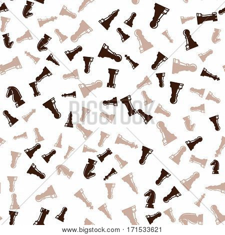 Brown chess pieces seamless pattern with white background. Vector illustration