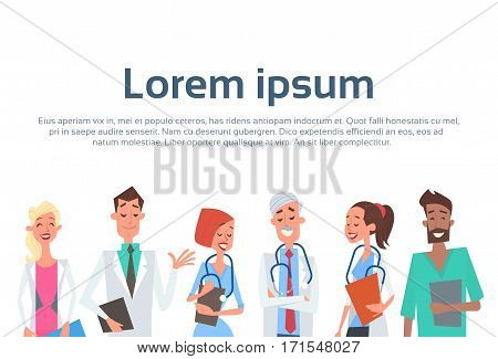 Group Medial Doctors Team Clinics Hospital Flat Vector Illustration