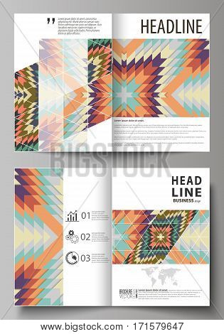 Business templates for bi fold brochure, magazine, flyer, booklet or annual report. Cover design template, easy editable vector, abstract flat layout in A4 size. Tribal pattern, geometrical ornament in ethno syle, ethnic hipster backdrop, vintage fashion 