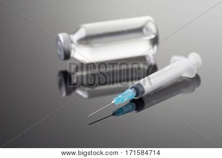 Medicine in vials and syringe ready for vaccine injection Cancer Treatment Pain Treatment and can also be abused for an illegal use