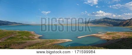 Bartogai dam on a mountain river Chilik Kazakhstan