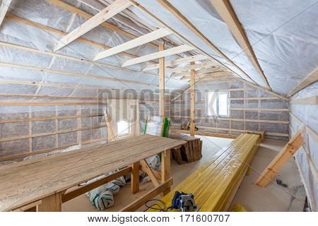 the interior of the frame house in process of construction village