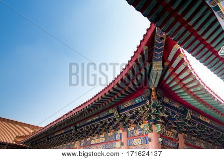 Chinese architecture Wat Mangkon Kamalawat or Wat Leng Noei YiTemple in Chinese style in NonthaburiThailand.