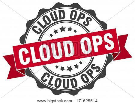 cloud ops. stamp. sign. seal. round. retro. ribbon