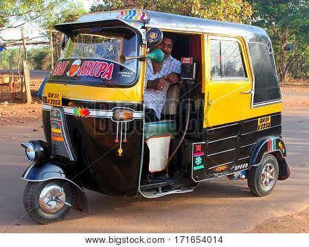 Goa, India - Feb 11, 2014: Indian Auto Rickshaw. Auto Rickshaws (mototaxi Or Tuk-tuk) Are A Common M