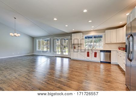 Spacious Rambler Kitchen Interior With Vaulted Ceiling