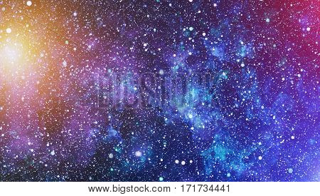Deep space background with stardust and shining star. Milky way cosmic background. Star dust and pixie dust glitter space backdrop. Space stars and planet conceptual image.