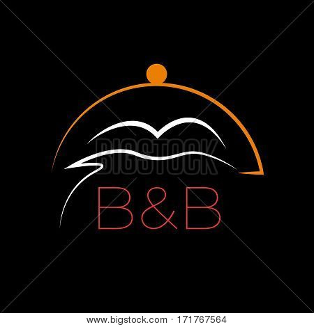 Vector sign stylized bed and cloche. Bed and Breakfast concept
