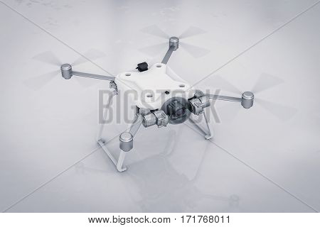 3d rendering white drone with spinning propellers