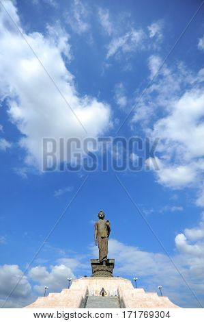 Image Of Buddha Stand Is The Sign Symbol Peace Buddhism And Religion Of Thailand On Blue Sky Cloud B