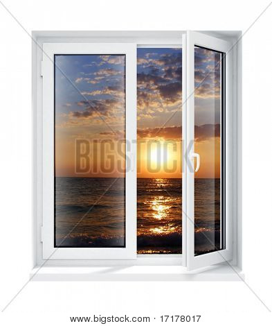 yeni açılan plastik cam pencere çerçeve akşam beyaz arka plan 3d model örnek izole